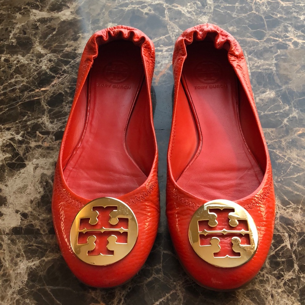Tory Burch Orange and Gold Reva Flats